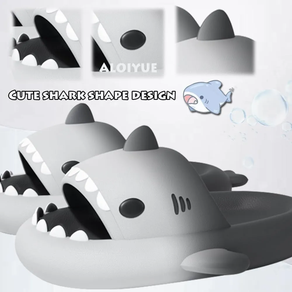Shark Slides Thickness Upgrade Summer Cute Cartoon Shark Slippers for Women Men Non-Slip Open Toe Lightweight Sole Sandals Casual Unisex Beach Shoes