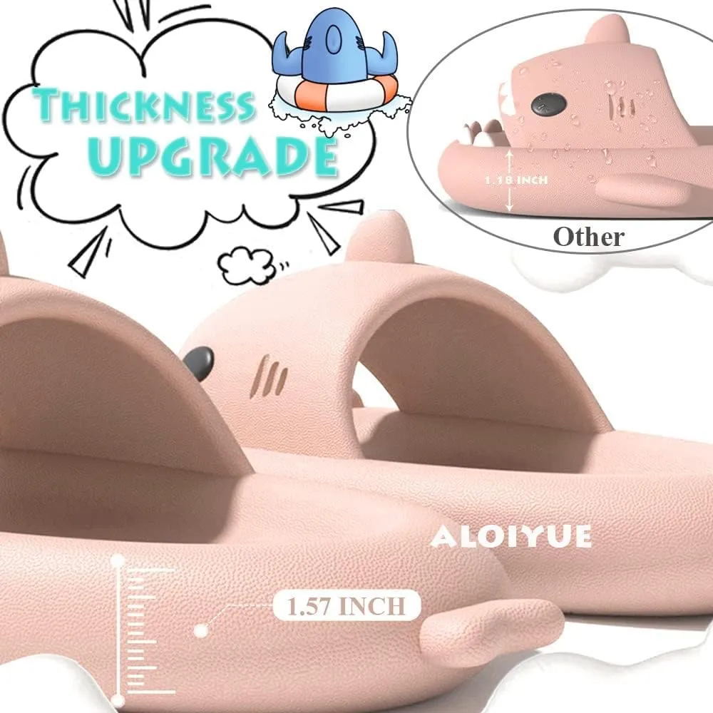Shark Slides Thickness Upgrade Summer Cute Cartoon Shark Slippers for Women Men Non-Slip Open Toe Lightweight Sole Sandals Casual Unisex Beach Shoes