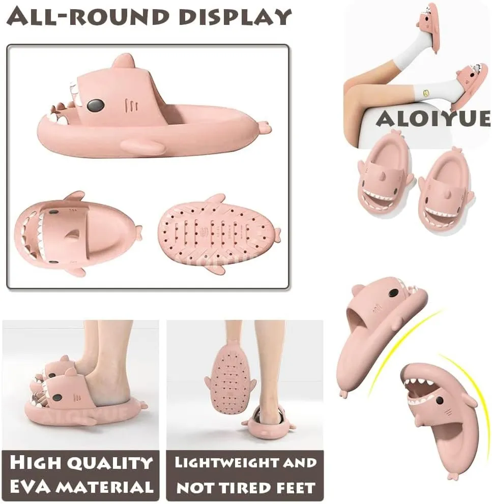 Shark Slides Thickness Upgrade Summer Cute Cartoon Shark Slippers for Women Men Non-Slip Open Toe Lightweight Sole Sandals Casual Unisex Beach Shoes