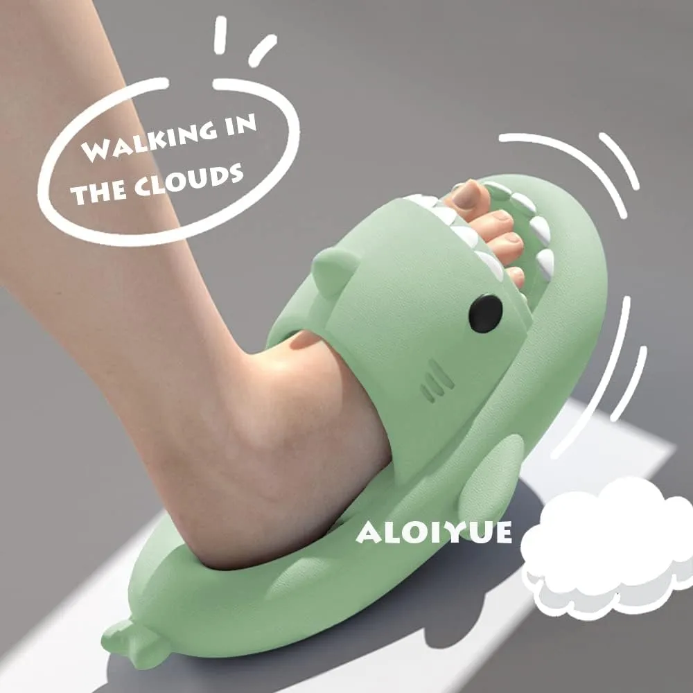 Shark Slides Thickness Upgrade Summer Cute Cartoon Shark Slippers for Women Men Non-Slip Open Toe Lightweight Sole Sandals Casual Unisex Beach Shoes