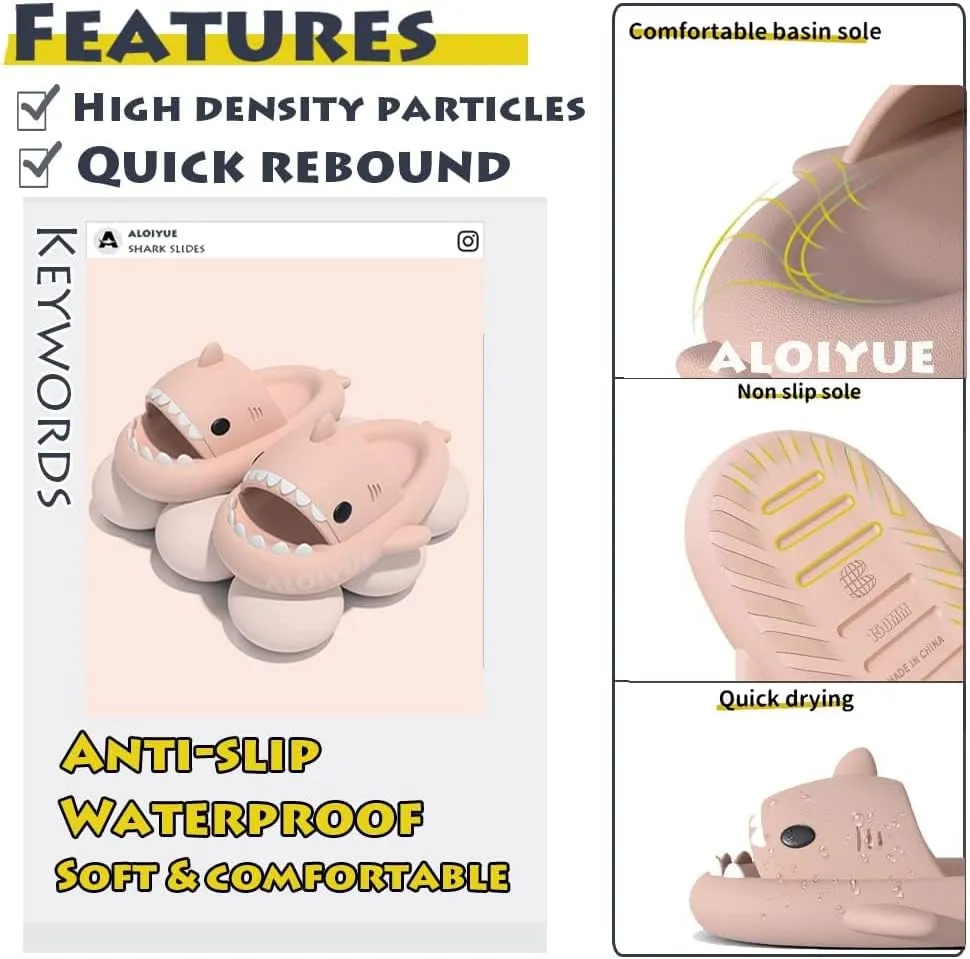 Shark Slides Thickness Upgrade Summer Cute Cartoon Shark Slippers for Women Men Non-Slip Open Toe Lightweight Sole Sandals Casual Unisex Beach Shoes