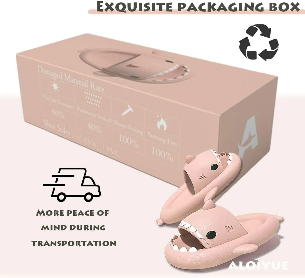 Shark Slides Thickness Upgrade Summer Cute Cartoon Shark Slippers for Women Men Non-Slip Open Toe Lightweight Sole Sandals Casual Unisex Beach Shoes