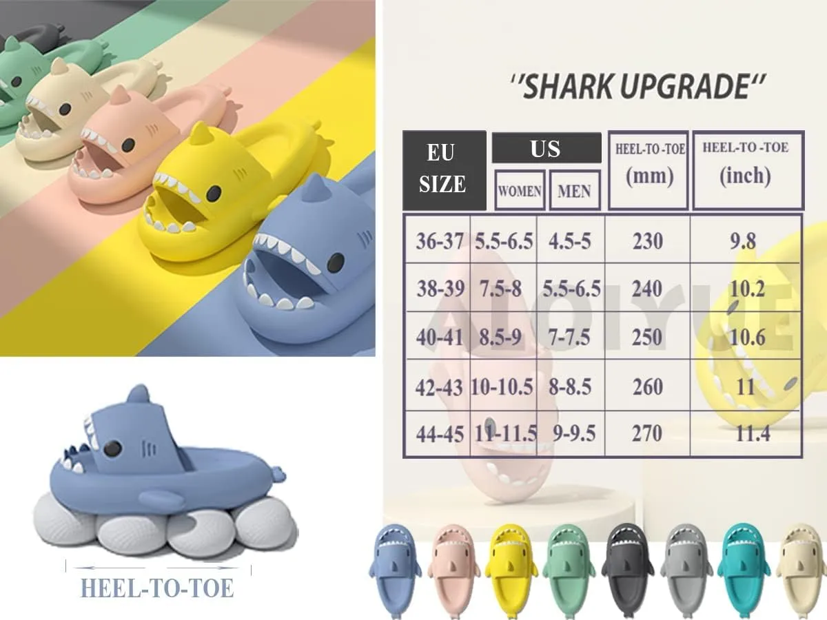 Shark Slides Thickness Upgrade Summer Cute Cartoon Shark Slippers for Women Men Non-Slip Open Toe Lightweight Sole Sandals Casual Unisex Beach Shoes