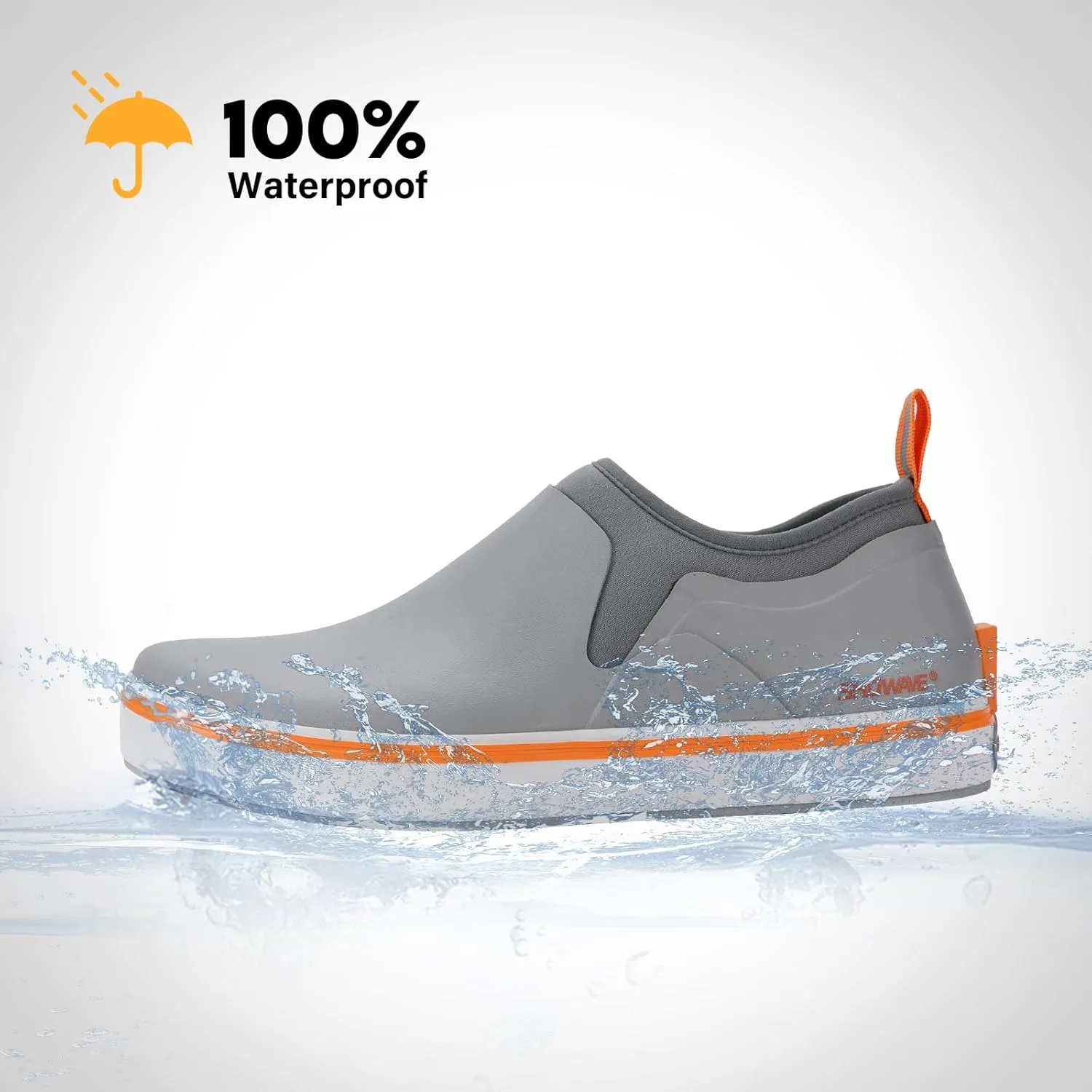 Showave Deck Shoes for Men Waterproof Garden Boots Slip-on Rain Shoes Breathable Ruber Fishing Shoes for Outdoor Mud Walking