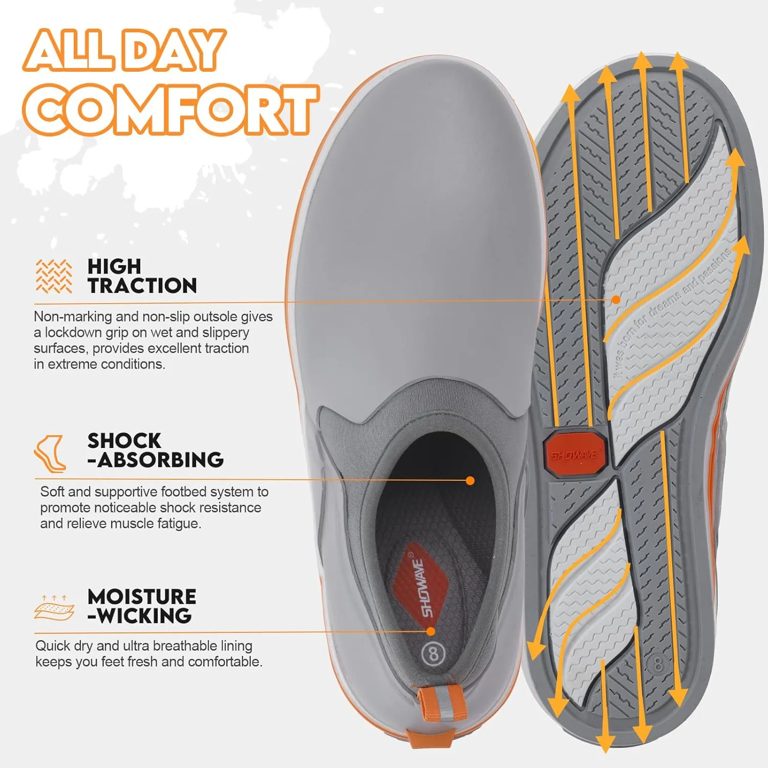 Showave Deck Shoes for Men Waterproof Garden Boots Slip-on Rain Shoes Breathable Ruber Fishing Shoes for Outdoor Mud Walking