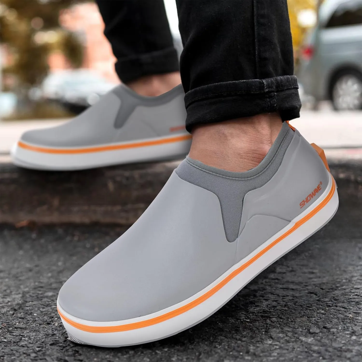 Showave Deck Shoes for Men Waterproof Garden Boots Slip-on Rain Shoes Breathable Ruber Fishing Shoes for Outdoor Mud Walking