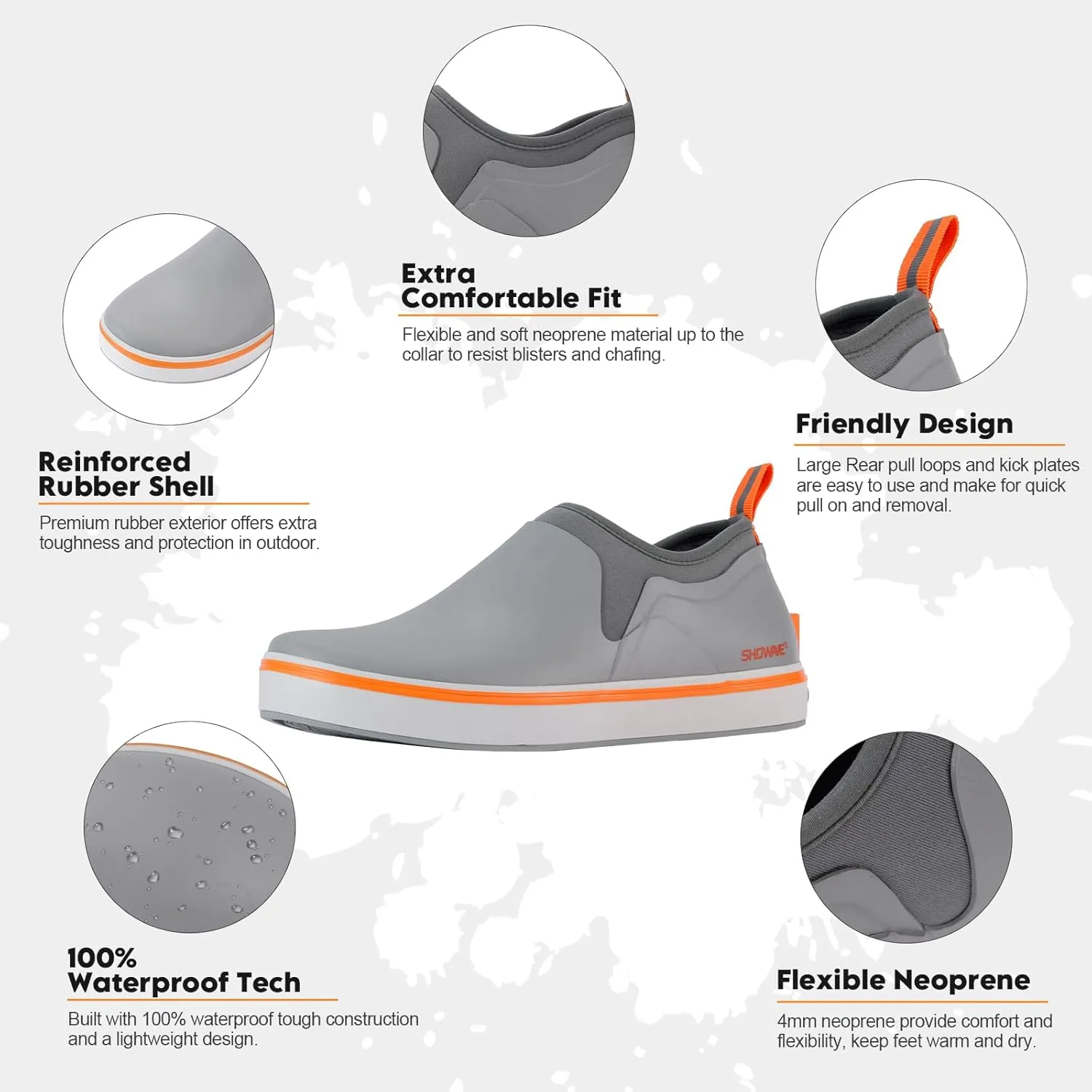 Showave Deck Shoes for Men Waterproof Garden Boots Slip-on Rain Shoes Breathable Ruber Fishing Shoes for Outdoor Mud Walking