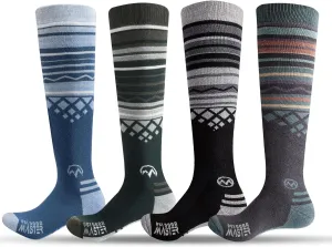 Ski Socks 2-Pack Merino Wool, Over The Calf Non-Slip Cuff for Men & Women