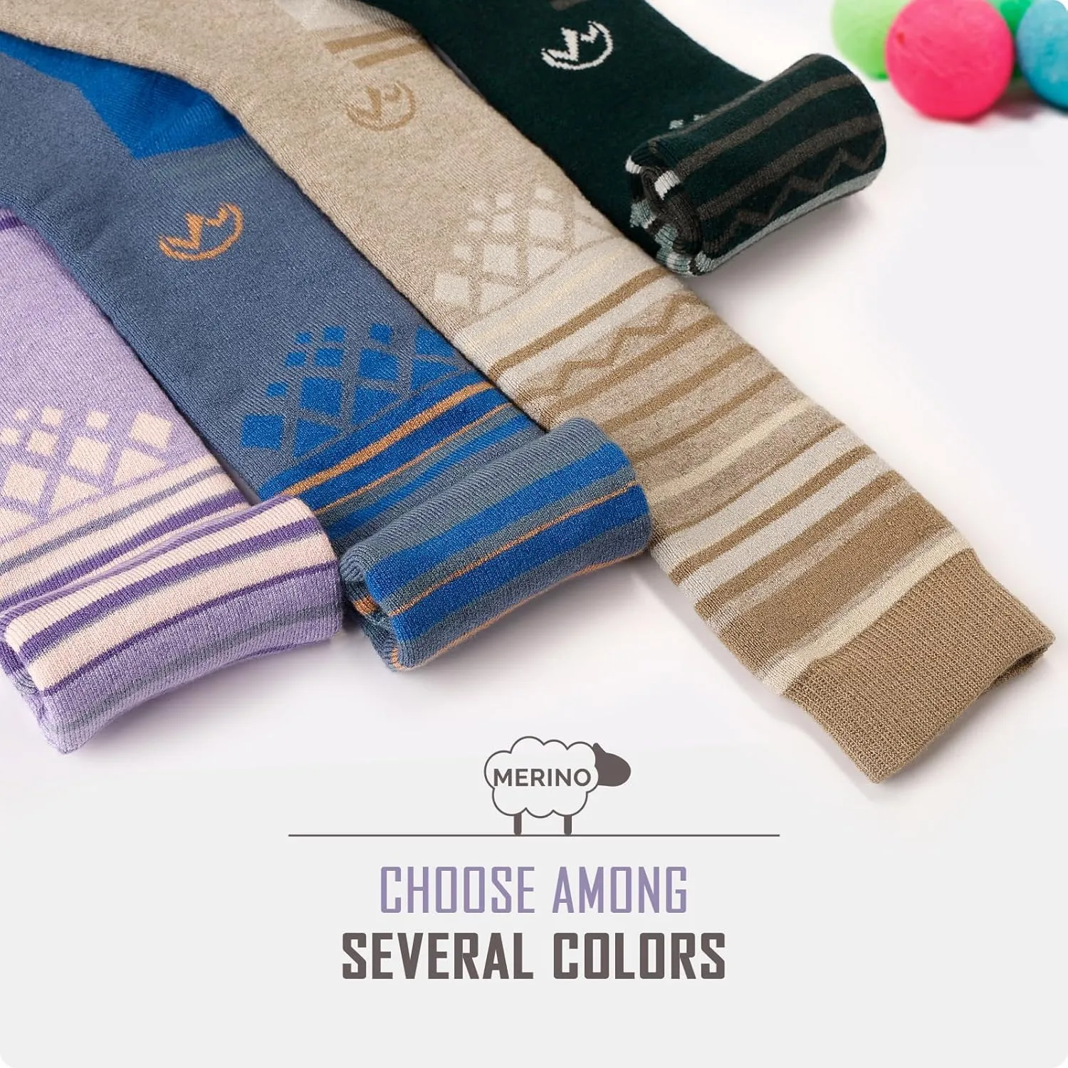 Ski Socks 2-Pack Merino Wool, Over The Calf Non-Slip Cuff for Men & Women