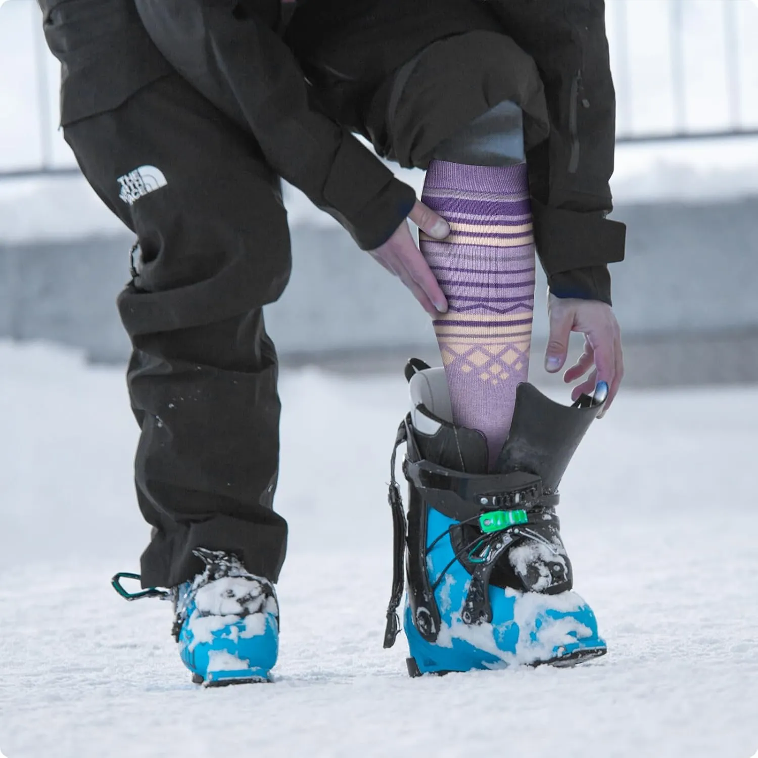 Ski Socks 2-Pack Merino Wool, Over The Calf Non-Slip Cuff for Men & Women