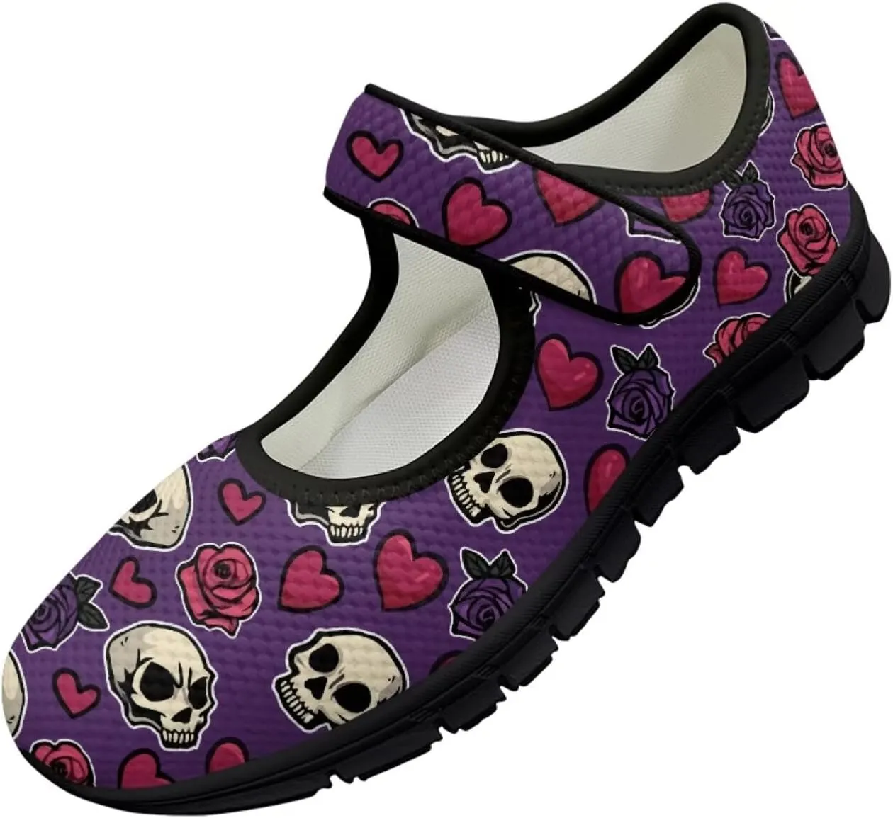 Skull Print Women's Mary Jane Shoes Slip Ons Breathable Cozy Shoes for Daily