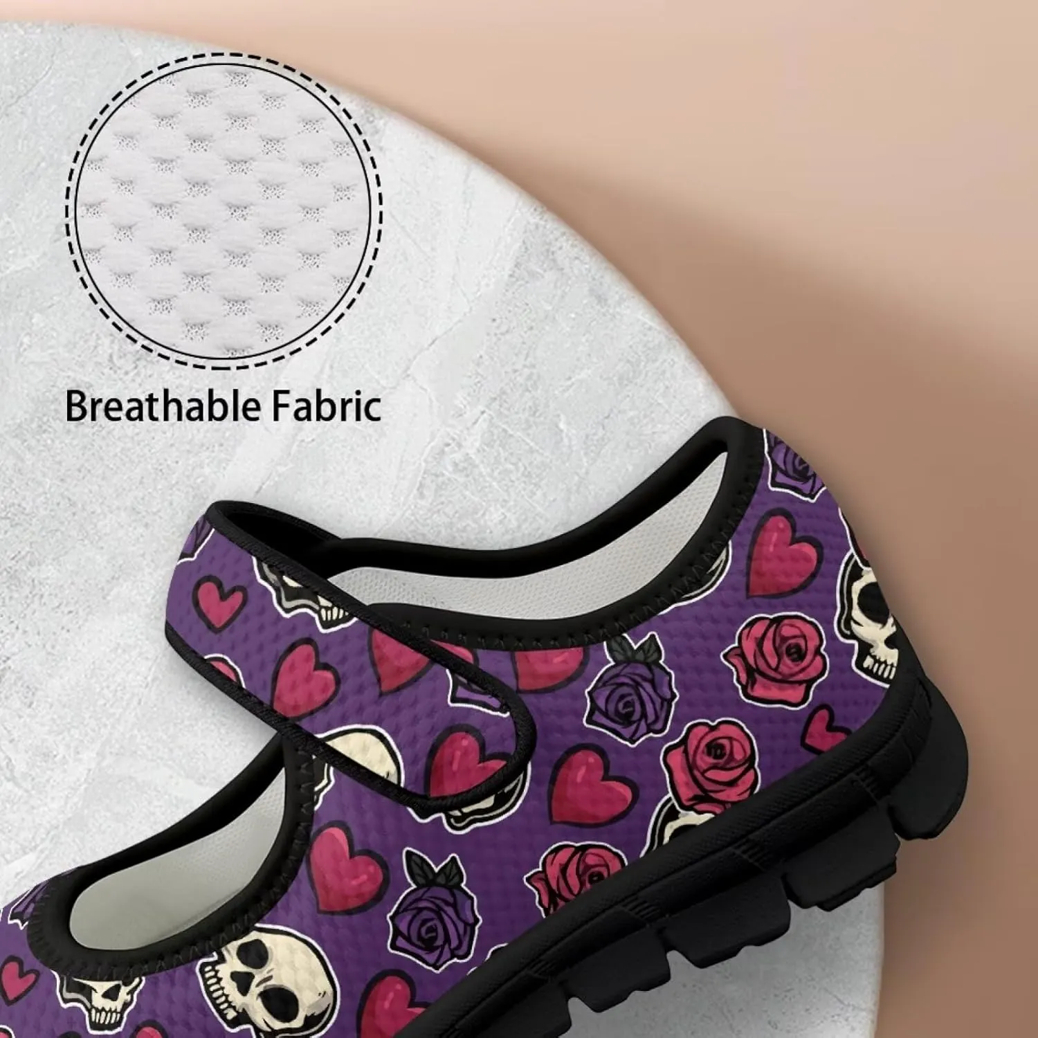 Skull Print Women's Mary Jane Shoes Slip Ons Breathable Cozy Shoes for Daily
