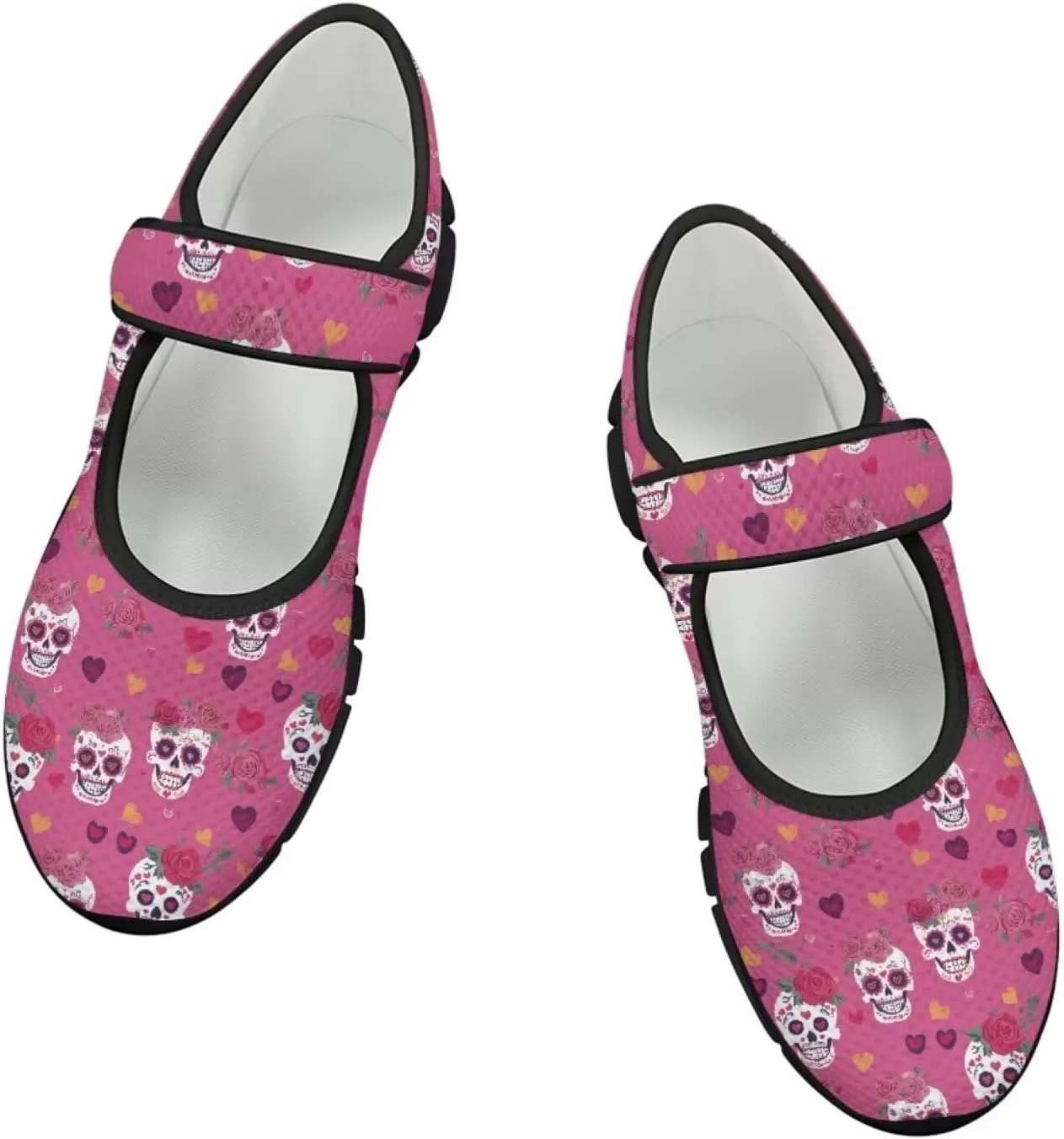 Skull Print Women's Mary Jane Shoes Slip Ons Breathable Cozy Shoes for Daily