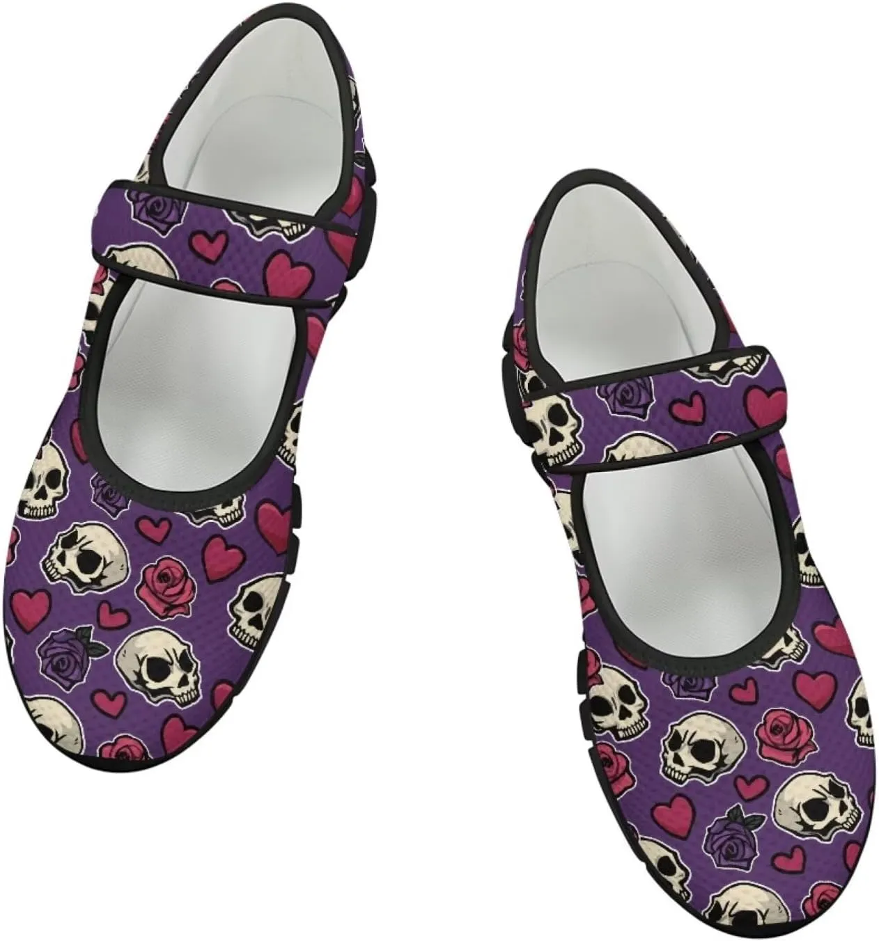 Skull Print Women's Mary Jane Shoes Slip Ons Breathable Cozy Shoes for Daily