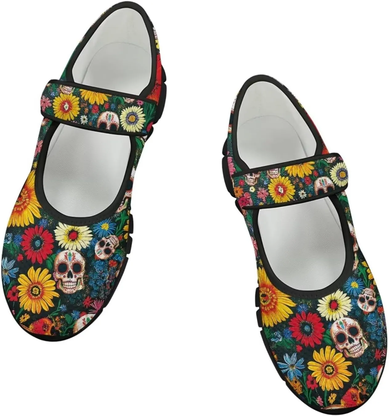 Skull Print Women's Mary Jane Shoes Slip Ons Breathable Cozy Shoes for Daily