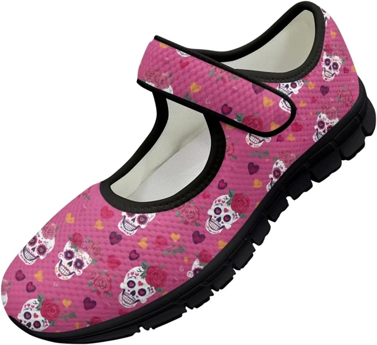 Skull Print Women's Mary Jane Shoes Slip Ons Breathable Cozy Shoes for Daily