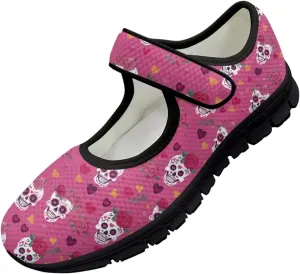 Skull Print Women's Mary Jane Shoes Slip Ons Breathable Cozy Shoes for Daily