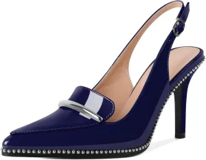 Slingback Heels Women Stilettos High Heel Beaded Pumps Closed Pointd Toe Shoes Slip On Event Party 3.5 Inch Heeled Loafers