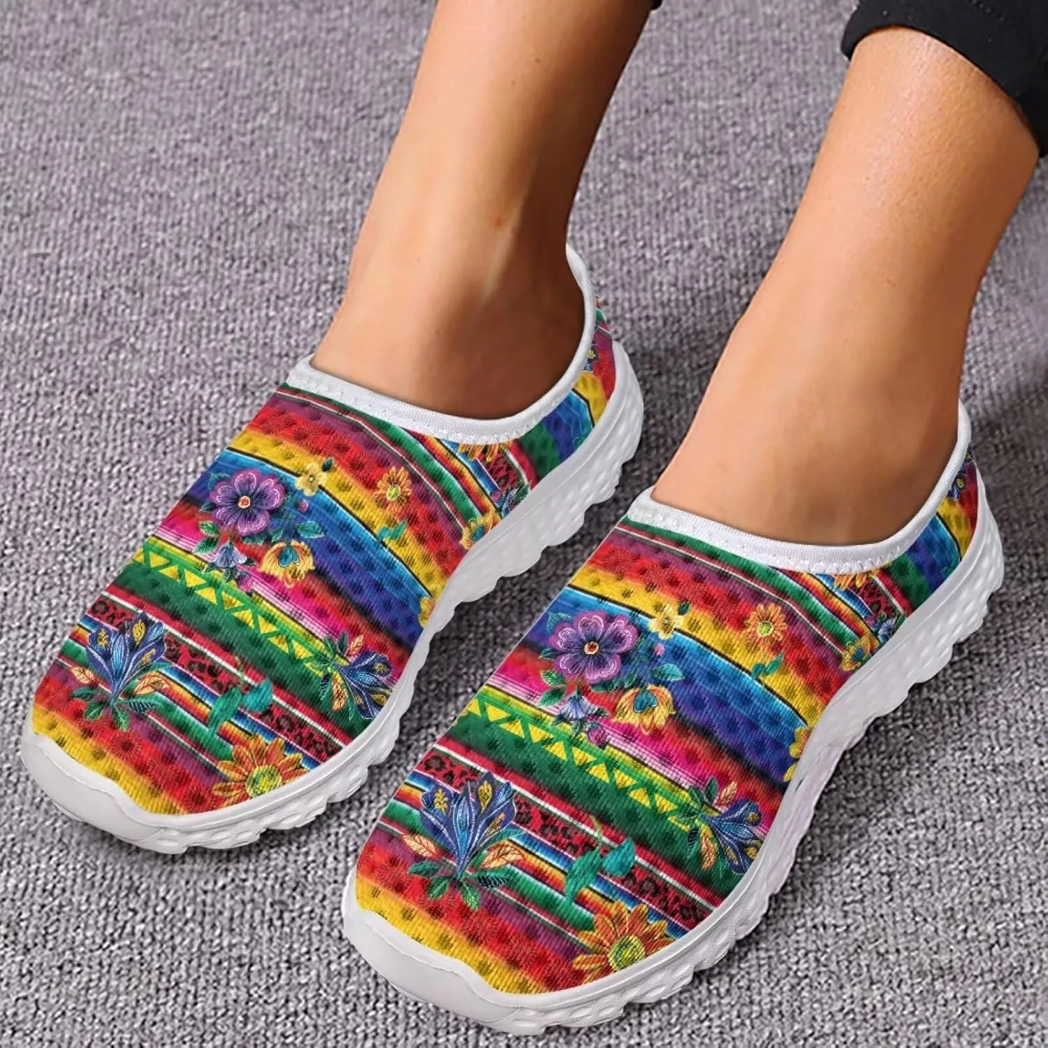 Slip On Walking Shoes for Women Breathable Loafers Wide Toe Casual Shoes Laides Fashion Round Toe Art Painted Travel Shoes SizeUS 5.5-11.5