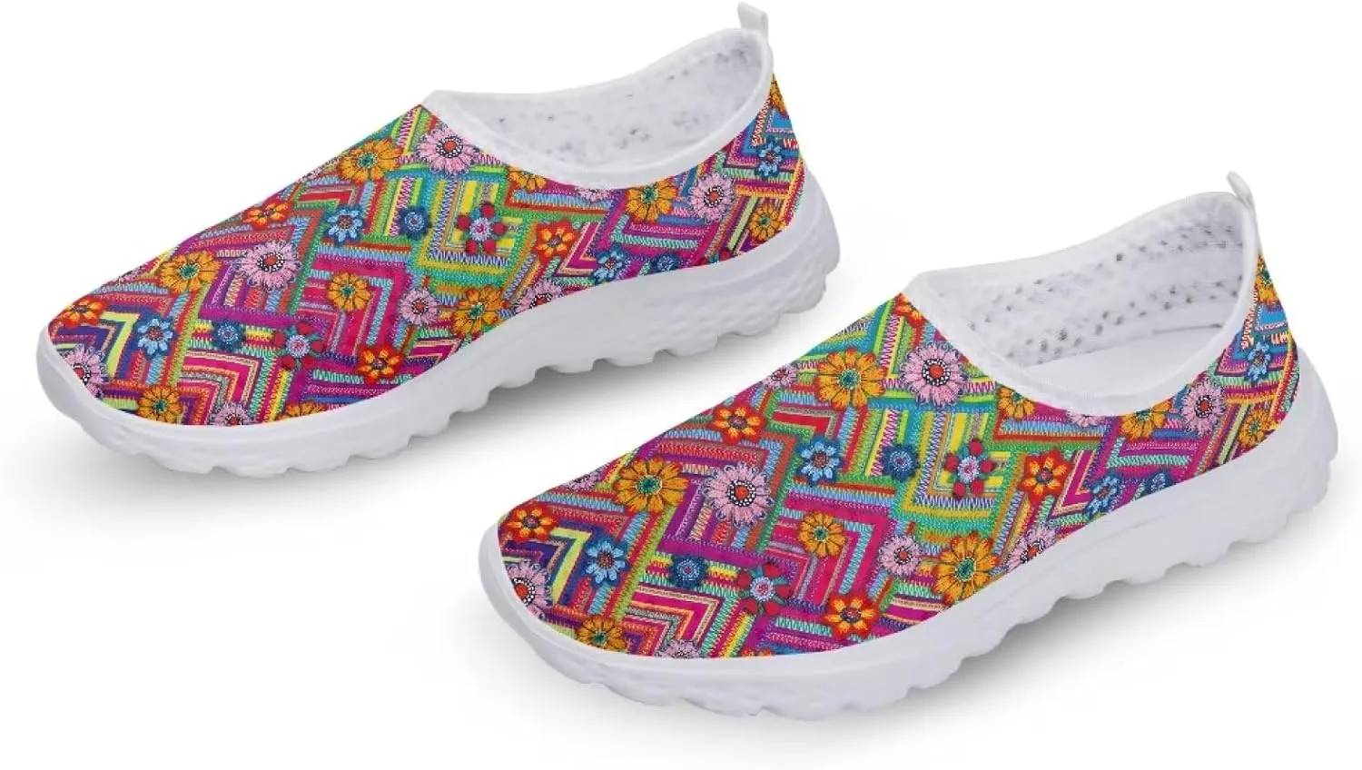 Slip On Walking Shoes for Women Breathable Loafers Wide Toe Casual Shoes Laides Fashion Round Toe Art Painted Travel Shoes SizeUS 5.5-11.5