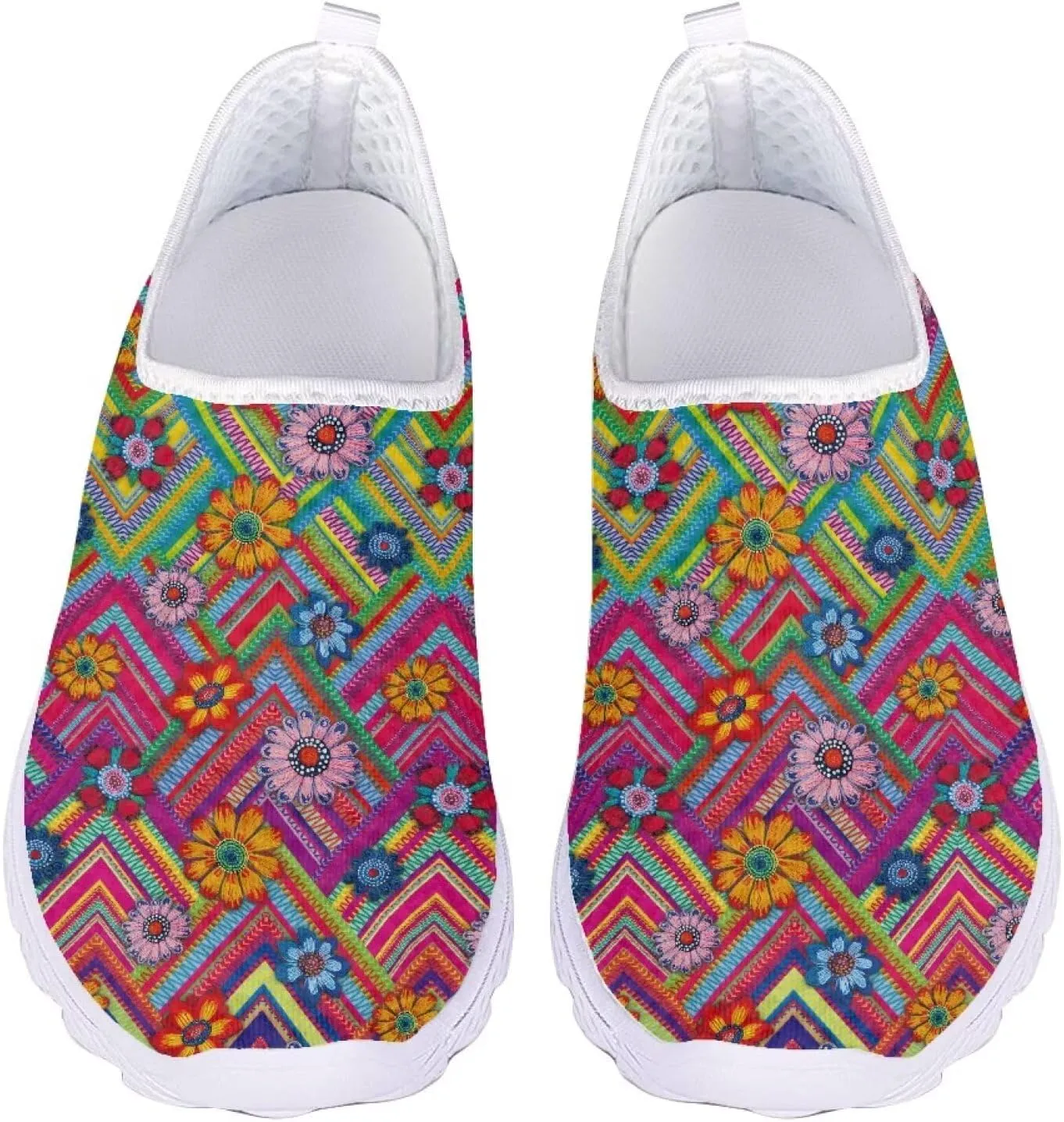 Slip On Walking Shoes for Women Breathable Loafers Wide Toe Casual Shoes Laides Fashion Round Toe Art Painted Travel Shoes SizeUS 5.5-11.5