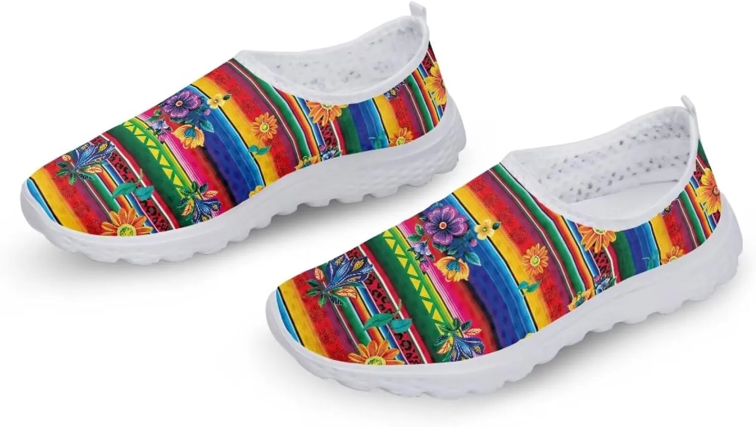 Slip On Walking Shoes for Women Breathable Loafers Wide Toe Casual Shoes Laides Fashion Round Toe Art Painted Travel Shoes SizeUS 5.5-11.5