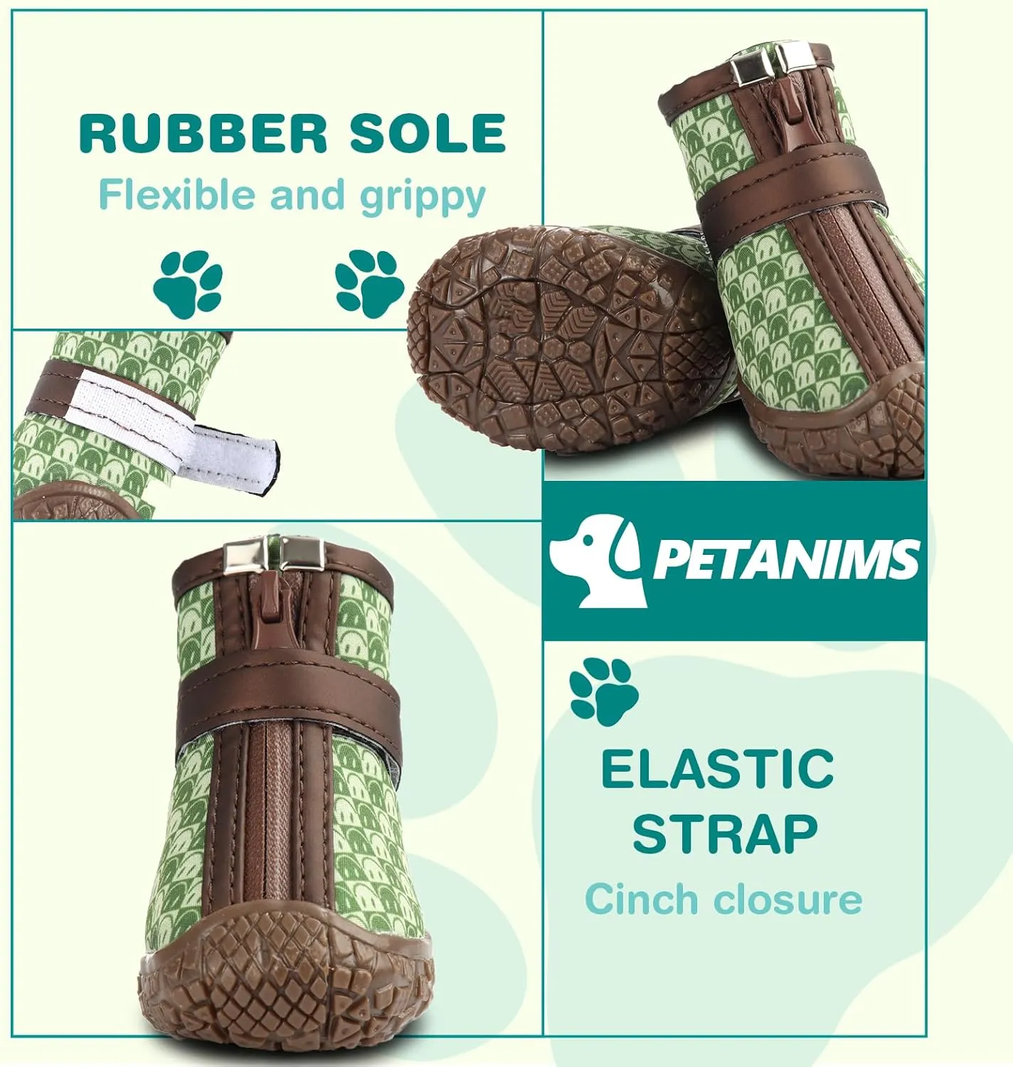 Small Dog Shoes, Waterproof Puppy Boots & Paw Protectors for Winter Snow, Summer Hot Pavement, Dog Booties with Anti-Slip Rubber Soles for Hardwood Floors Green & Brown Size 5