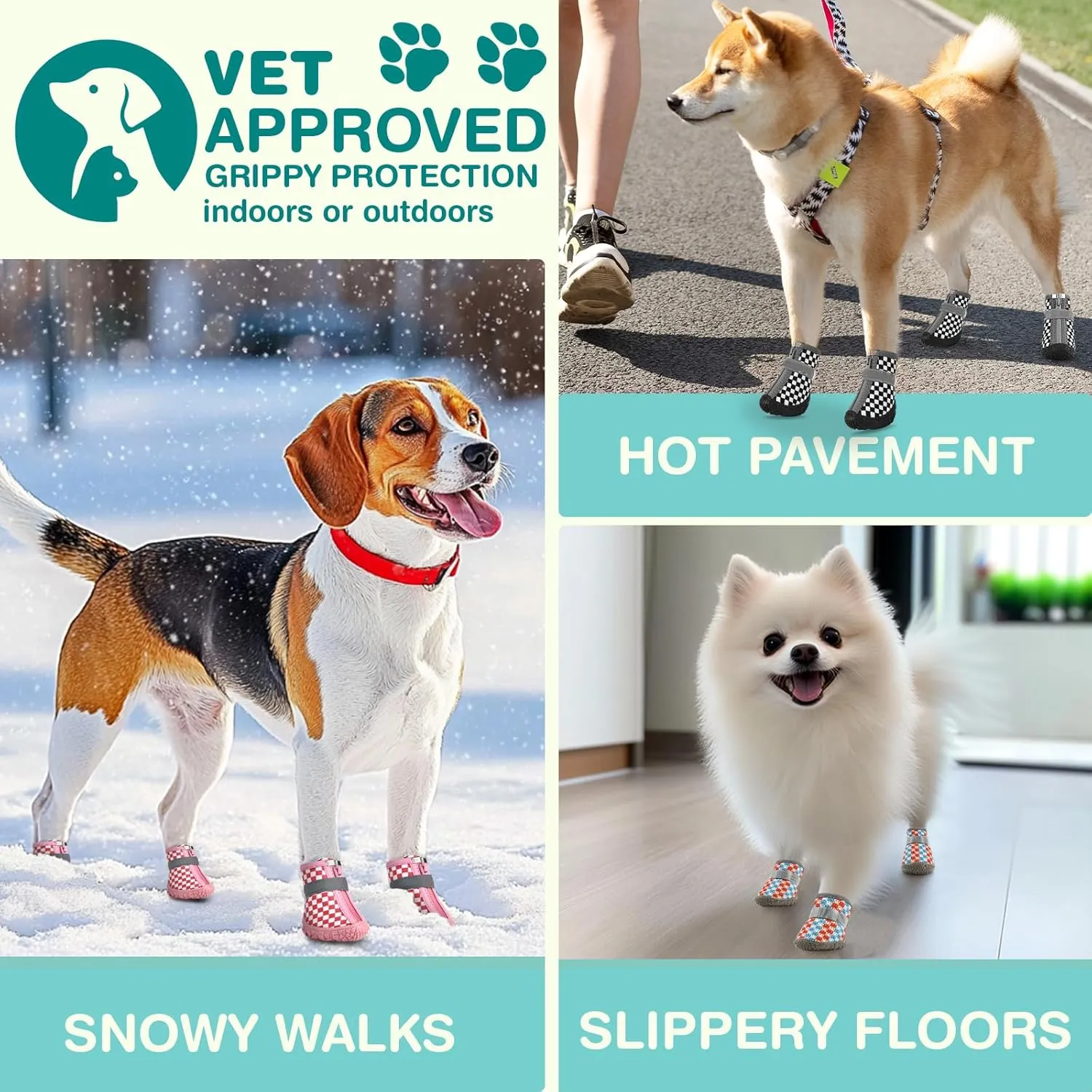 Small Dog Shoes, Waterproof Puppy Boots & Paw Protectors for Winter Snow, Summer Hot Pavement, Dog Booties with Anti-Slip Rubber Soles for Hardwood Floors Green & Brown Size 5