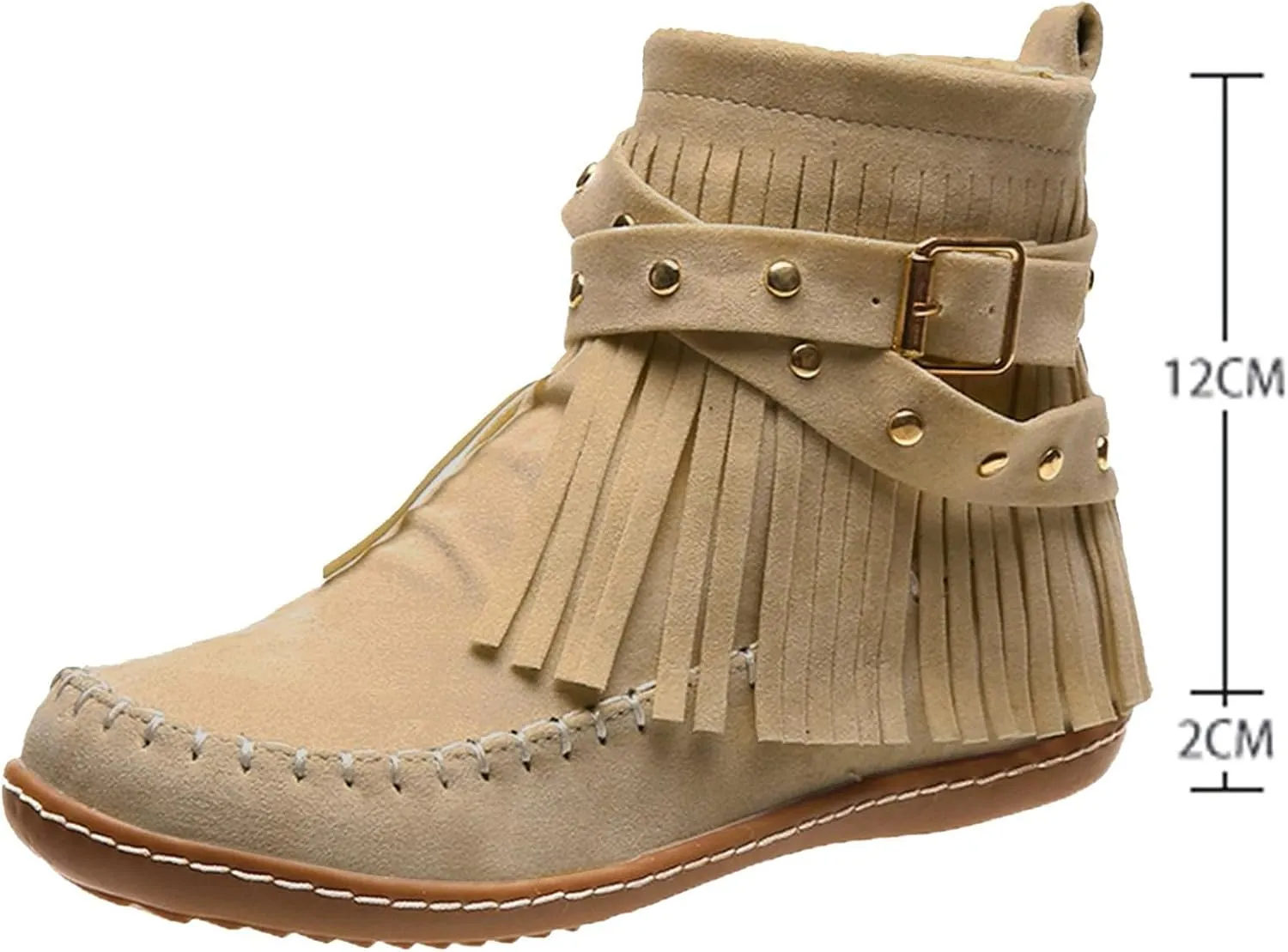 Snow Boots for Women Casual Fringe Faux Suede Ankle Non Slip Booties Vintage Short Booties Side Zip Flat Winter Boot