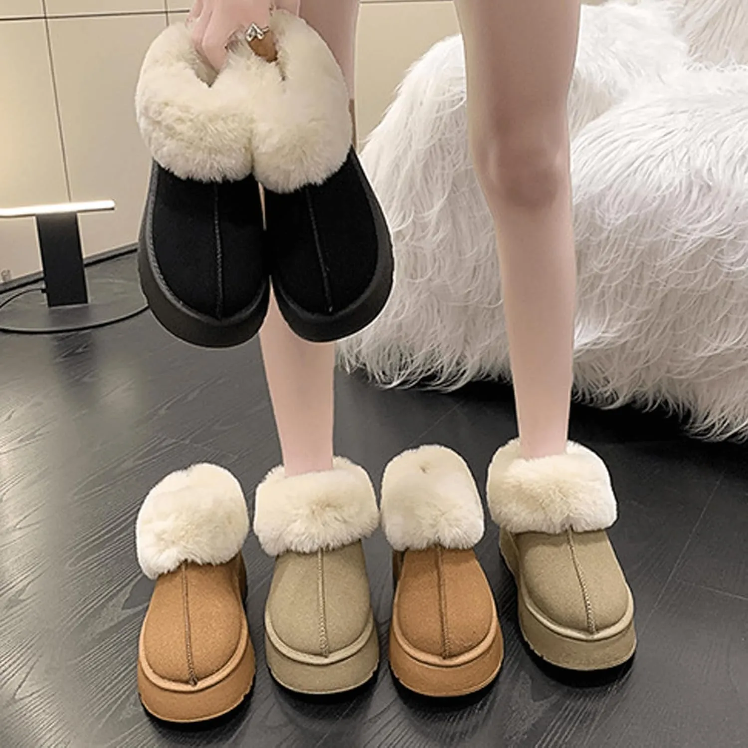 Snow Boots for Women Mini Snow Boots Fur Fleece Ankle Boots Winter Boots Platform Boots Warm Water Resistant Non-slip Indoor & Outdoor
