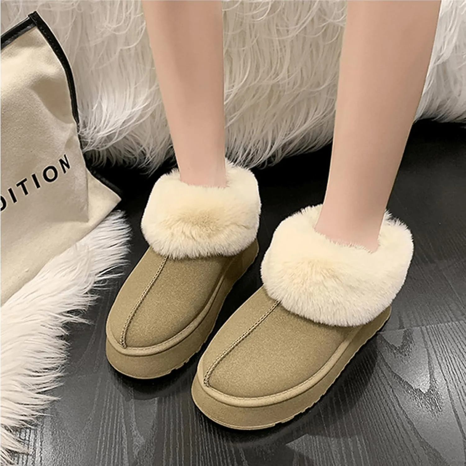 Snow Boots for Women Mini Snow Boots Fur Fleece Ankle Boots Winter Boots Platform Boots Warm Water Resistant Non-slip Indoor & Outdoor