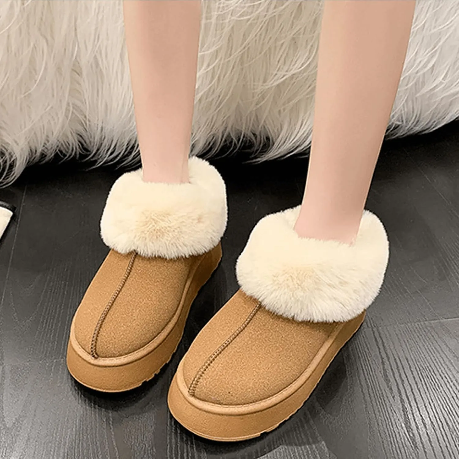 Snow Boots for Women Mini Snow Boots Fur Fleece Ankle Boots Winter Boots Platform Boots Warm Water Resistant Non-slip Indoor & Outdoor