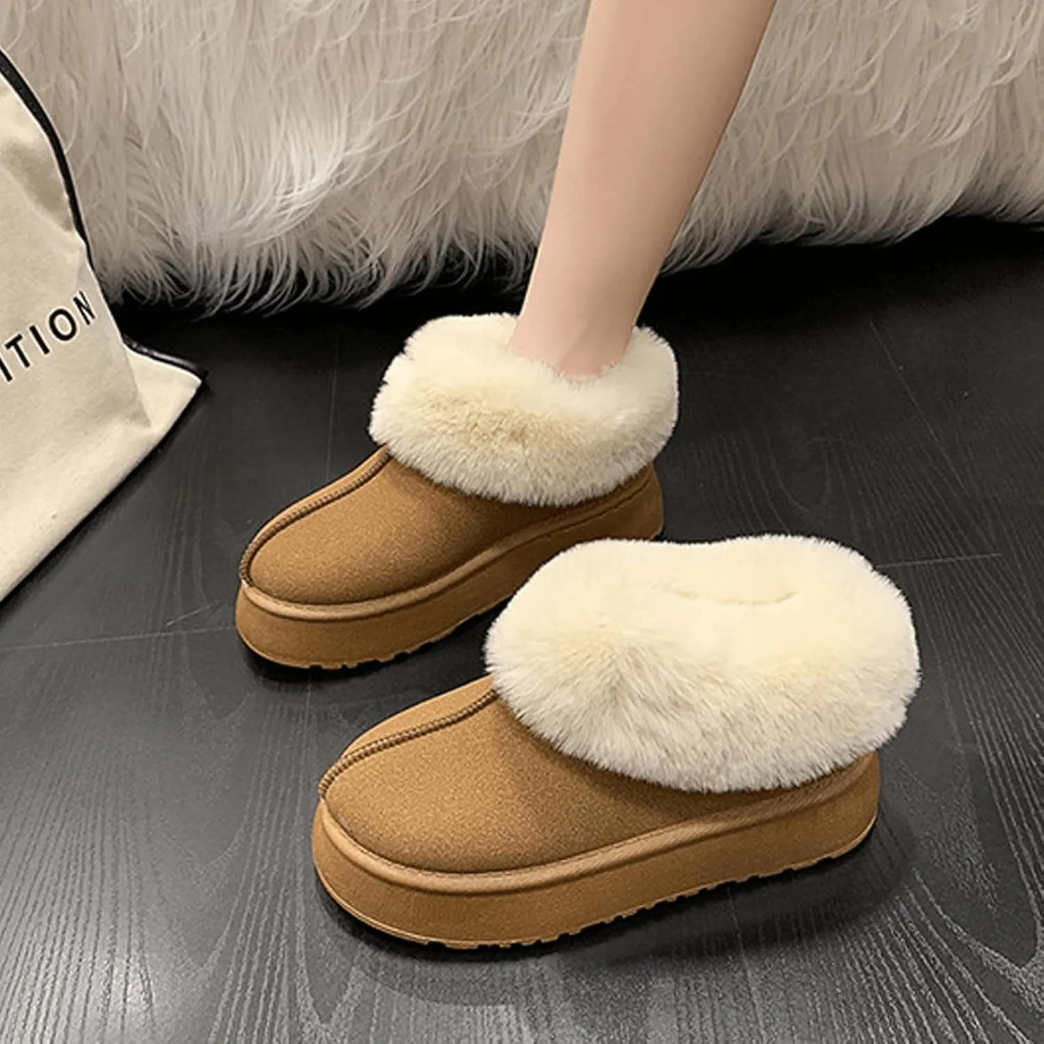 Snow Boots for Women Mini Snow Boots Fur Fleece Ankle Boots Winter Boots Platform Boots Warm Water Resistant Non-slip Indoor & Outdoor