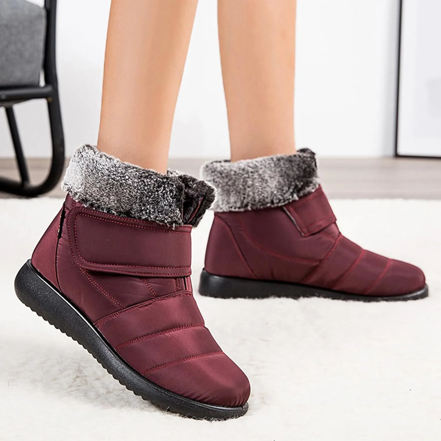 Snow Boots for Women Platform Plush Waterproof Soft Keep Warm Hook and Loop Closure Casual Winter Shoes