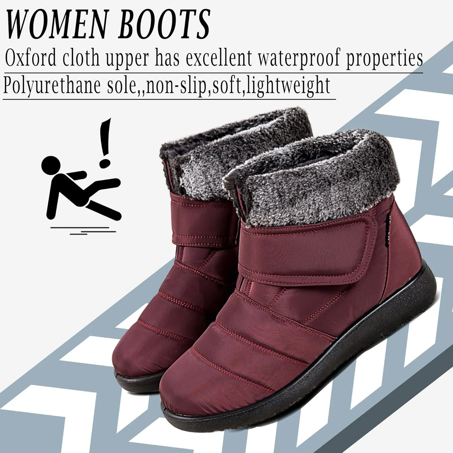 Snow Boots for Women Platform Plush Waterproof Soft Keep Warm Hook and Loop Closure Casual Winter Shoes