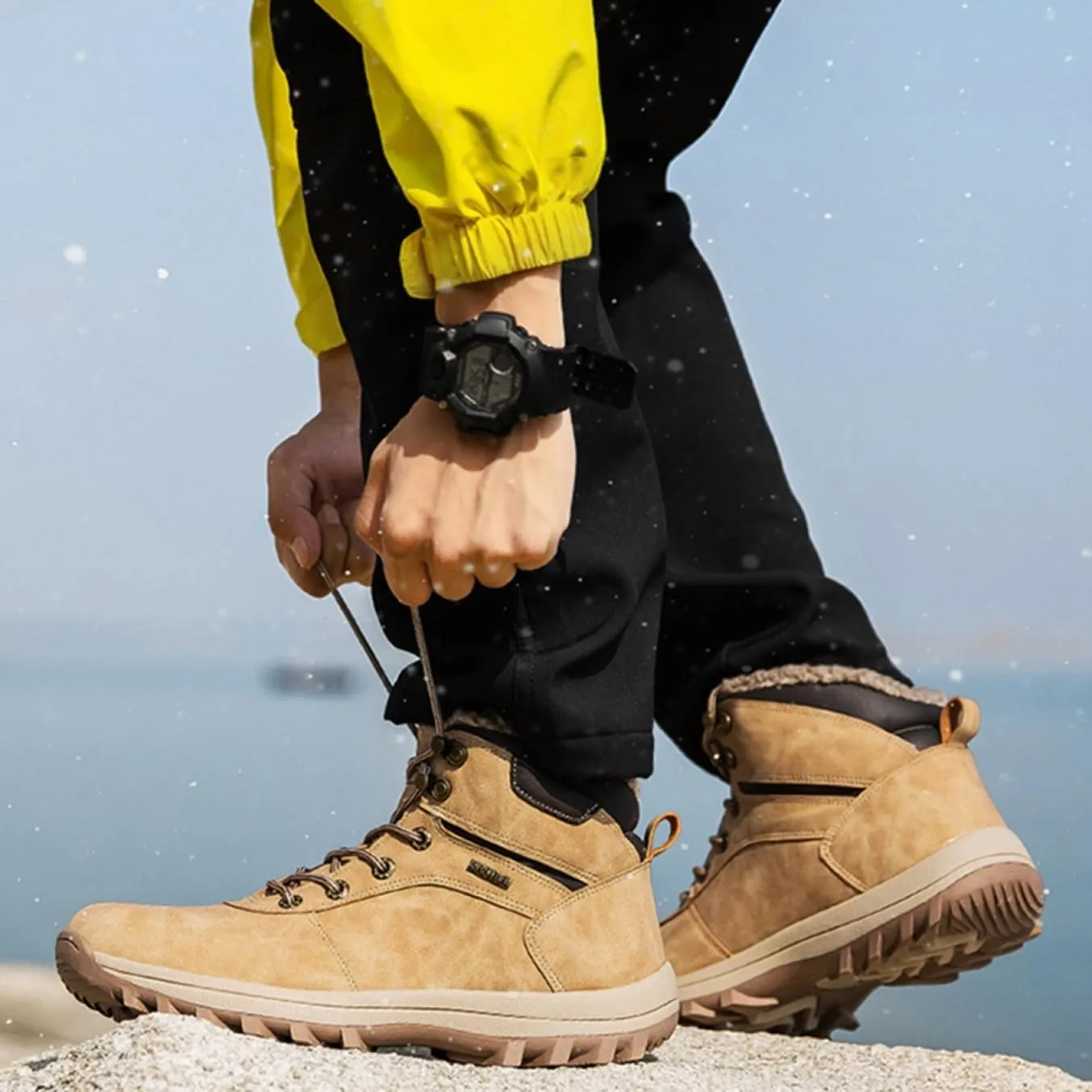 Snow shoes for men snow boots winter boots cold weather boots waterproof winter boots lightweight climbing shoes autumn winter lace-up boots thick soles cotton shoes snow shoes Father's Day outdoor