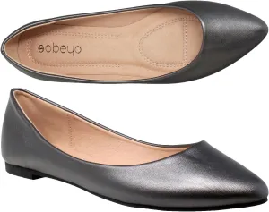 SOBEYO Women Ballet Flats Pointed Toe Slip On Closed Toe Shoes