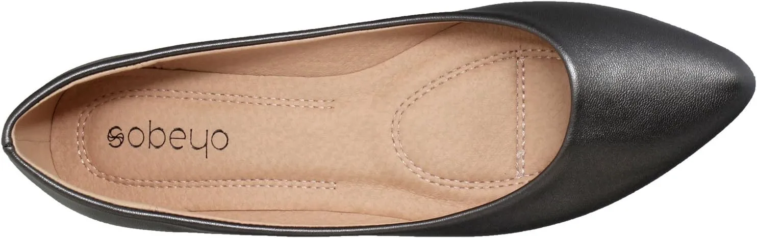 SOBEYO Women Ballet Flats Pointed Toe Slip On Closed Toe Shoes
