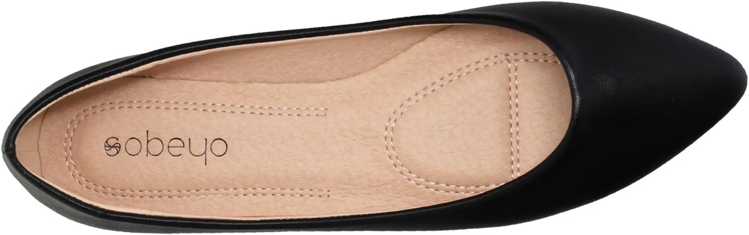SOBEYO Women Ballet Flats Pointed Toe Slip On Closed Toe Shoes