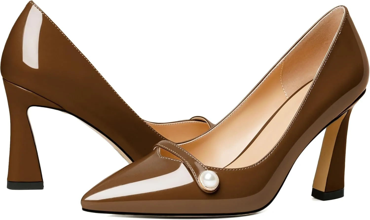 Soireelady Women High Stiletto Heel Pumps Pointed Toe Sexy Slip On 3.4 Inch Closed Toe Pearl Loafers Comfort Shoes for Wedding Office Evening