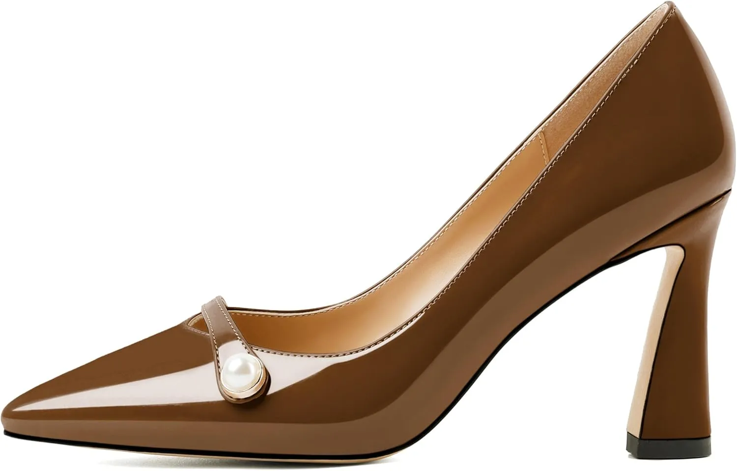 Soireelady Women High Stiletto Heel Pumps Pointed Toe Sexy Slip On 3.4 Inch Closed Toe Pearl Loafers Comfort Shoes for Wedding Office Evening