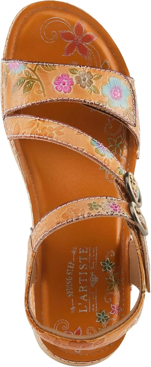 Spring Step L'Artiste Women's Anneka Hand-Painted Athleisure Sandals - Lightweight Floral Design with Adjustable Hook and Loop Closures