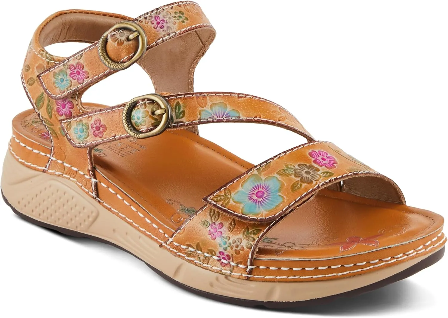 Spring Step L'Artiste Women's Anneka Hand-Painted Athleisure Sandals - Lightweight Floral Design with Adjustable Hook and Loop Closures