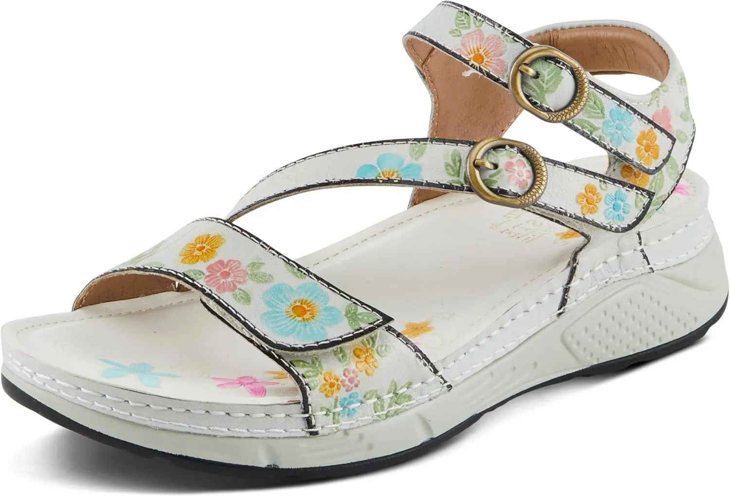 Spring Step L'Artiste Women's Anneka Hand-Painted Athleisure Sandals - Lightweight Floral Design with Adjustable Hook and Loop Closures