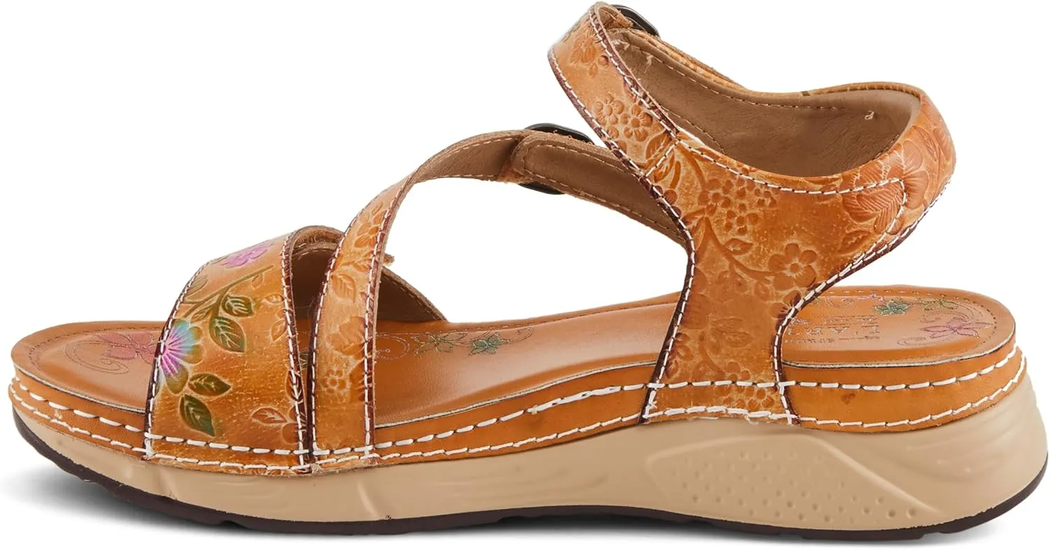Spring Step L'Artiste Women's Anneka Hand-Painted Athleisure Sandals - Lightweight Floral Design with Adjustable Hook and Loop Closures