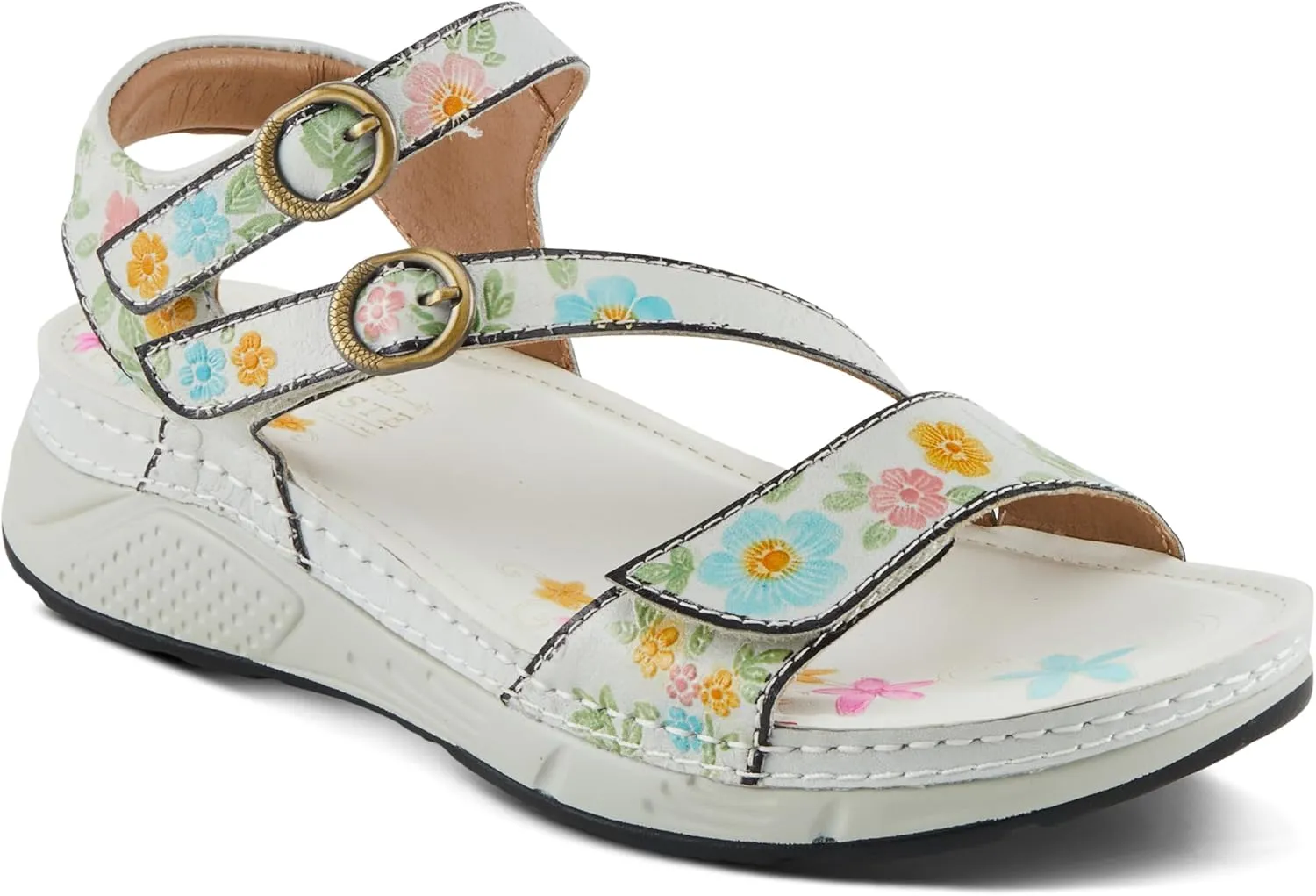 Spring Step L'Artiste Women's Anneka Hand-Painted Athleisure Sandals - Lightweight Floral Design with Adjustable Hook and Loop Closures