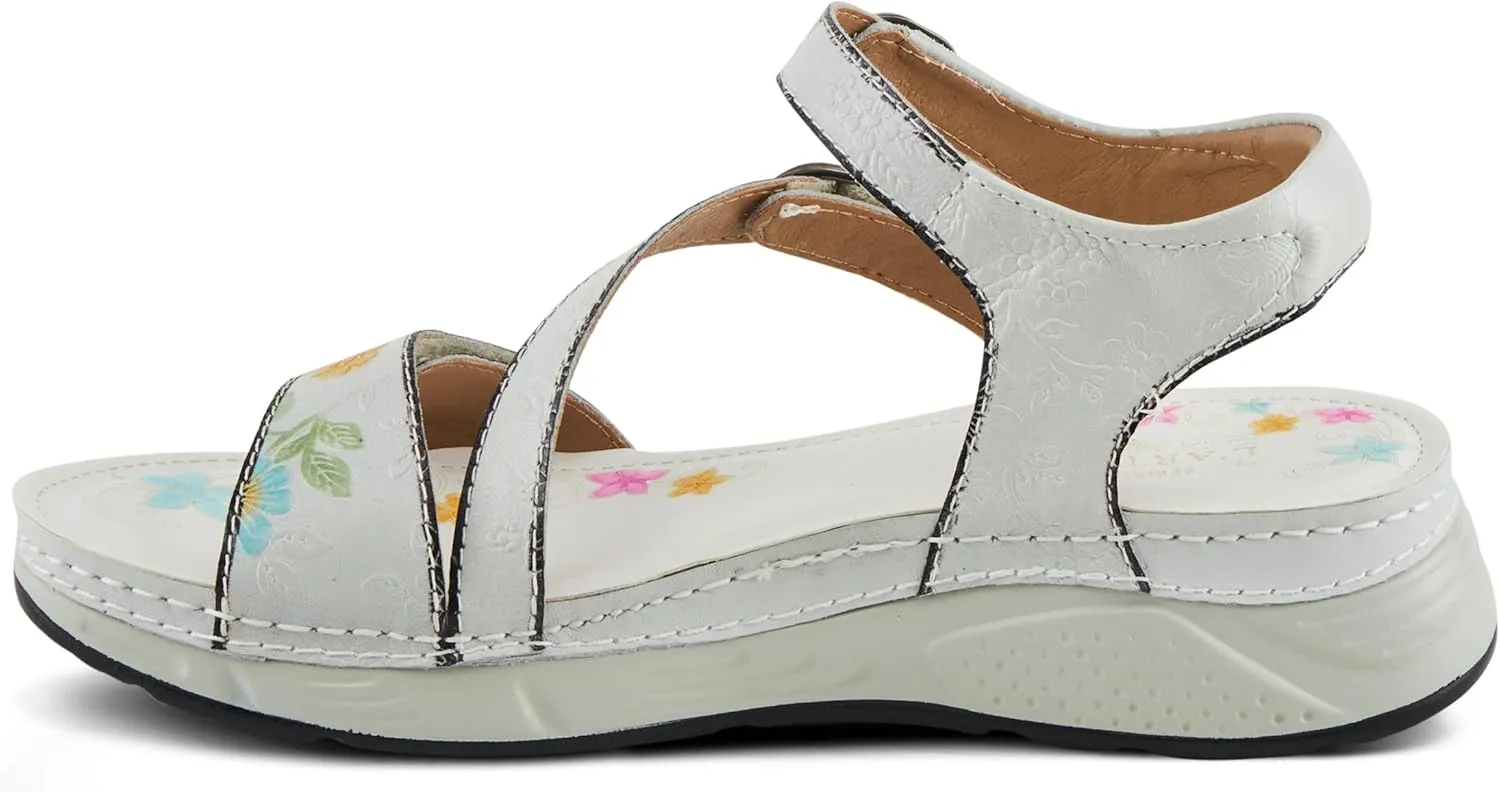 Spring Step L'Artiste Women's Anneka Hand-Painted Athleisure Sandals - Lightweight Floral Design with Adjustable Hook and Loop Closures