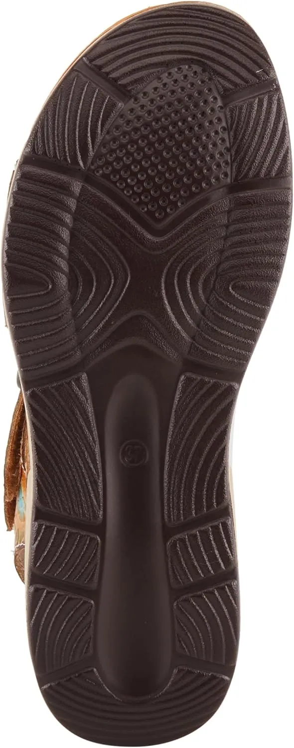 Spring Step L'Artiste Women's Anneka Hand-Painted Athleisure Sandals - Lightweight Floral Design with Adjustable Hook and Loop Closures