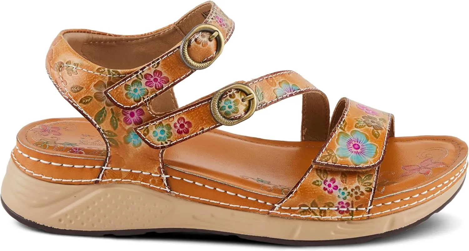 Spring Step L'Artiste Women's Anneka Hand-Painted Athleisure Sandals - Lightweight Floral Design with Adjustable Hook and Loop Closures