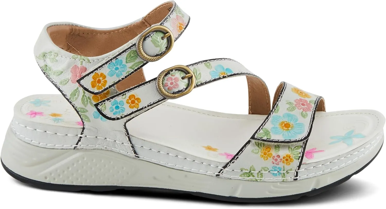 Spring Step L'Artiste Women's Anneka Hand-Painted Athleisure Sandals - Lightweight Floral Design with Adjustable Hook and Loop Closures